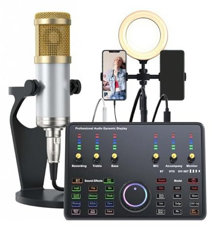 Live-Soundkarte, 12 Arten von Soundeffekt-Soundboard-Sprach Wechsler, Unterstützung 2 Mic, Podcast-Geräte-Bundle für PC-Gaming-Live-Streaming-Podcast