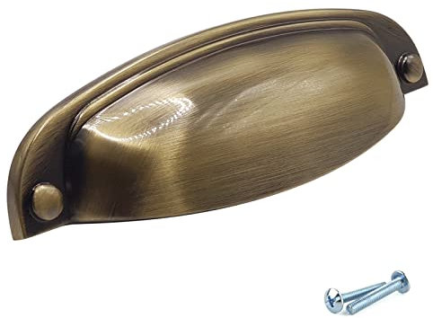 M4TEC Antique Brass Cupboard Handles for Kitchen Cabinets - 10 Pack VD8 Series, 96mm Brass Kitchen Door Handles, Cabinet Handles, Brass Drawer Handles, Cup Brass Handles for Bedroom and Kitchen
