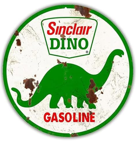 Retro Metall Blechschild Sinclair Benzin Tankstelle und Motor Öl Reproduktion gealtertes rundes Schild Lustig Home Höhle Garage Bar Wanddekoration Vintage Metallschild 12 x 30,5 cm