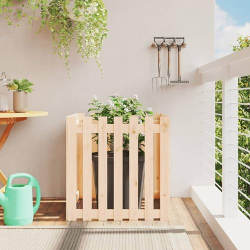 Hochbeet Balkon Gewächshaus Balkon Blumenbeet Pflanzkübel Lattenzaun-Design 70x70x70 cm Massivholz Kieferfür Garten, Balkon & Terrasse