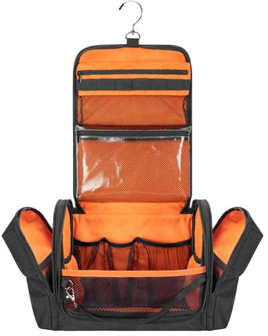 Prokva Kulturbeutel Zum Aufhängen für Reise, Herren, Großes Taktisches Kulturtasche, Hygienetasche, Dusch Organizer mit Haken für Toilettenartikel und Rasierpflege, Schwarz (Leere Tasche)