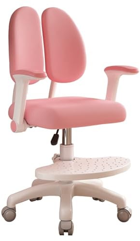 Haloppe Chaise de Bureau pour Enfants avec Roues et Soutiens-Gorge à 360 degrés, Chaise d'étude Ergonomique réglable en Hauteur roulettes autobloquantes, d'ordinateur Dossier Filles 3 18 Rose