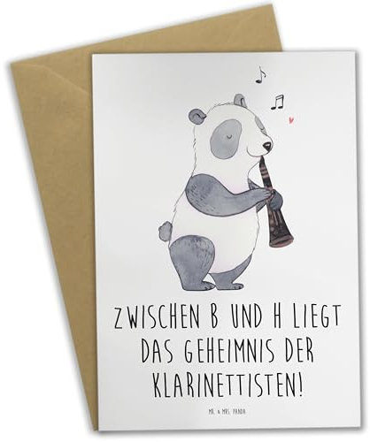 Mr. & Mrs. Panda Grußkarte Klarinette Geheimnis - Geschenk, Musik, Musizieren, Spielen lernen, Ensemble, Klarinettist, Glückwunschkarte,