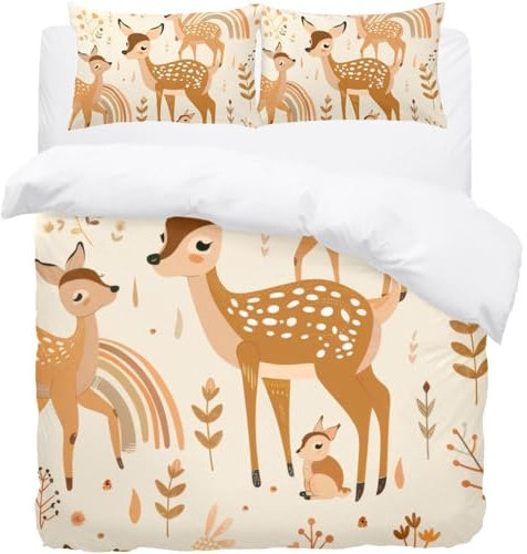 Luoweisi Bettbezug-Set mit Vintage-Hirschmotiv, bedruckt, weiche Mikrofaser, Tagesdecke für Erwachsene, Damen, Herren, King-Size-Größe