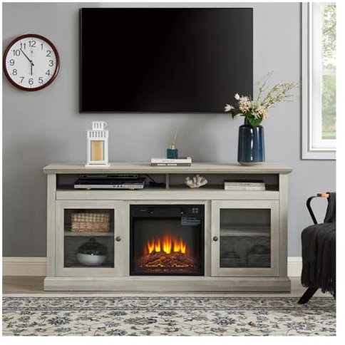 XXAD553TY Chimenea de Pared Consola Multimedia de TV de diseño Moderno, Consola de Entretenimiento, Armario, Sala de Estar, Mueble de TV, Chimenea Chimenea(01)
