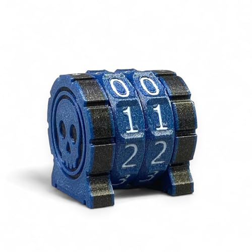 Lixusia Life Counter Health Tracker für Brettspiele, TTRPGs und Kartenspiele mit Totenkopf-Symbol, kompatibel mit MTG, 2 blaue Räder mit weißen Zahlen