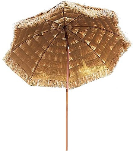 QUSYZD Gartensonnenschirm 2m Strohsonnenschirm, Outdoor-Strand-Strohsonnenschirm, mit Kippfunktion Regenschirm, für Gartenterrassenterrassen Strandpool, natürliche Far,