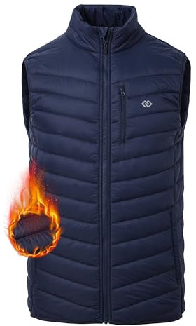 MoFiz Herren Weste Leichte Steppweste Stehkragen Warme Gefütterte Hybrid Weste Übergangswesten Winddichte Outdoorwesten für Freizeit Arbeit Golf Laufen Wandern Marineblau Größe EU 4XL