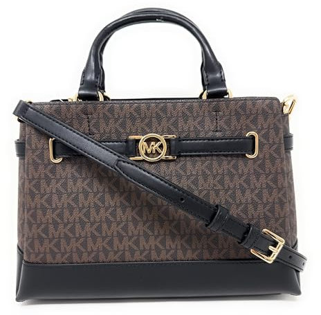 Michael Kors Reed Handtasche für Damen, klein, mit Gürtel, Braun und Schwarz, Small