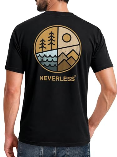 Neverless® Herren T-Shirt Backprint Natur Grafik Berge Wald Adventure Outdoor Casual Männer Fashion Streetstyle