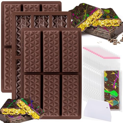 Schokoladenform Silikon, 3 Stück Dubai Schokolade Form, Schokoladentafel Silikonform Tief Schokolade Form für Schokolade Praline Süßigkeiten