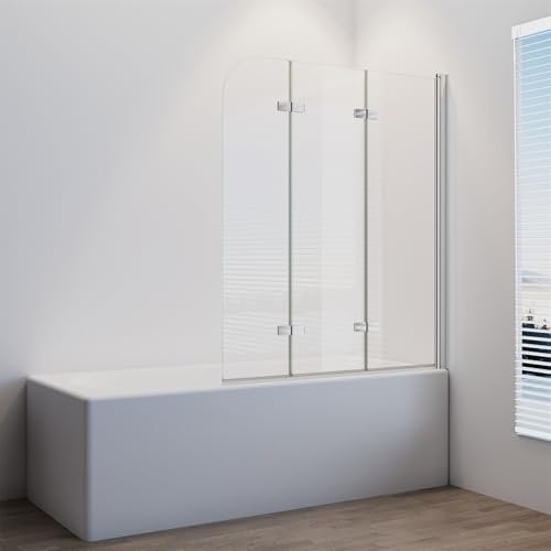IMPTS Duschwand für Badewanne 140x140 cm, Duschabtrennung Duschtrennwand Faltbar 3 teilig Badewannenaufsatz Glas mit 6mm Nano ESG klarglas 180° Schwingen