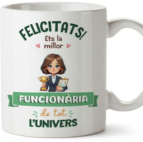 MUGFFINS Tazas para FUNCIONARIA mujer - En Catalán - Millor Univers Trofeu - 11 oz / 330 ml - Regalo original y divertido