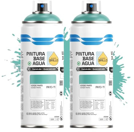 Etrexonline Pintura Spray Ecológica 400ml - Base Agua, Sin Olor - Para Muebles, Metal, Plástico y Madera - Colores Vivos y Permanentes, Cobertura Uniforme - Verde París, 2 unidades