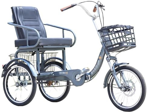 TT-YEC 18 Zoll Faltbares Erwachsenes Dreirad, Dreirad Mit Schloss, Höhenverstellbar, 3 -Rad -Stadt -Dreiradfahrrad, Ladekapazität 200 Kg, 2 Einkaufskörbe, Geeignet Für Ältere Menschen,Grau