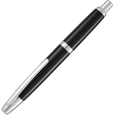 Jinhao 10 Capless Fountain Pen with Box,Bright Black Retractable Fine Nib Ink Pen with Converter Writing Set (Silver Clip)
