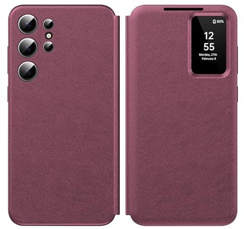 for Samsung Galaxy S23 Ultra Smart View Case, Wallet Case with Clear S View, Flip Folio Leather Protective Cover for Samsung S23 Ultra Case, Premium View Cover with Clear Time Window Case S23 Ultra 5G