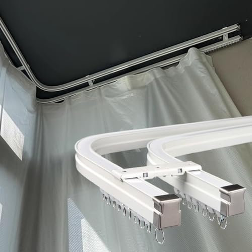 Binario Tenda Soffitto Bastoni per Tende Doppi Pieghevoli con Kit Completi, Binario per Tenda da Finestra a Bovindo Decorativo e Silenzioso, Divisori per Stanze con Telaio per Controsoffitto Flessibil