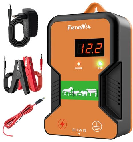 Recinto Elettrico per Animali a 12V con Display a LED, portata 15 km, 2 Joule elettrificatore per recinto elettrico 12KV per la protezione di mucche, pecore, giardini, pascoli Centralina di controllo