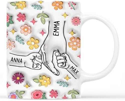 Cadeau Plus Mug Personnalisé Prénom - Mamie Maman Tenant Les Mains - Cadeau Mamie, Tasse Personnalisée Maman, Cadeaux pour maman, Mug grand mere (Modèle 5)