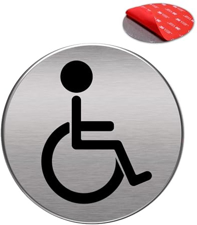 Señal Adhesiva | Acabado AAA+ | Aluminio lacado | Acabado Cepillado | Super Adhesivo | Diámetro Ø 100 mm - Grosor 0.8mm (Señal Discapacitados)