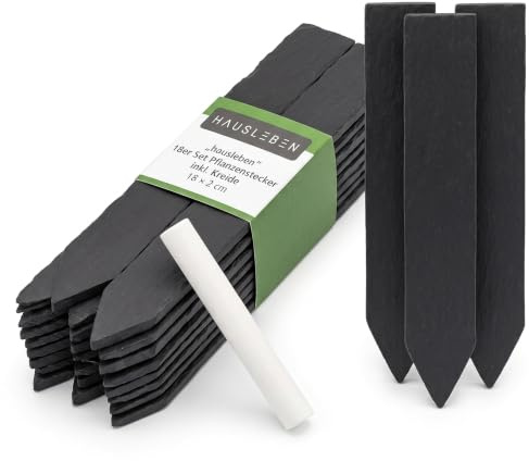 hausleben 18er Set Pflanzenstecker aus Schiefer - Kräuterschilder 18x2 cm | Wiederverwendbare Gartenetiketten Wetterfest Beschriftbar Pflanzschilder mit Kreide & Juteband für Kräuter, Hochbeet, Garten