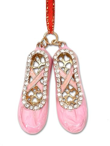 JUESMOS Pink Ballet Shoes Christmas Ornaments 2025 Ballet Shoes Ornaments for Christmas Tree Decorations Metal Shoes Ornament Keepsake Gifts for Women Girls Sister Mom Xmas Rhinestones Ornament