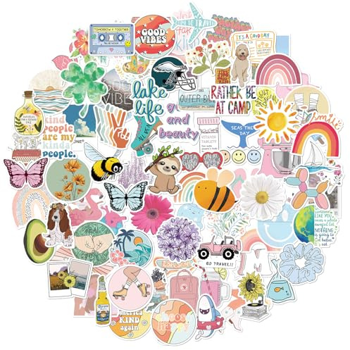 Tixlux 100 PCS Colourful Cute Stickers for Kids, Aesthetic Sticker, Funny Waterproof Vinyl Decals Gifts for Scrapbooking Water Bottle Laptop Luggage Adults -Cute Aesthetic