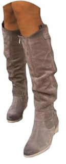 Edelaura Stivali Lunghi Eleganti da Donna in Pelle Scamosciata con Tacco a Blocco Basso Stivali Invernali Stile Western Cowboy Al Ginocchio con Cerniera Casual Monocromatici