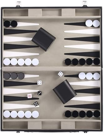 Brettspiel 15-Zoll-Backgammon-Set, schwarzes PU-Leder-Brettspiel mit Strategie und Anleitung, Klassische Reisespiele for 2 Spieler for Erwachsene und Kinder Schach