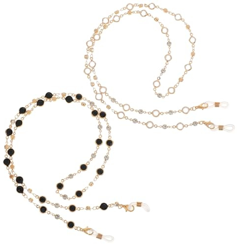 Matwsec 2 Pcs Crystal Beaded Eyeglass Chains, Gold Eyeglass Strap, Eye Glasses Holders Around Neck, Sunglasses Strap Holder, Reading Glasses Chain for Women