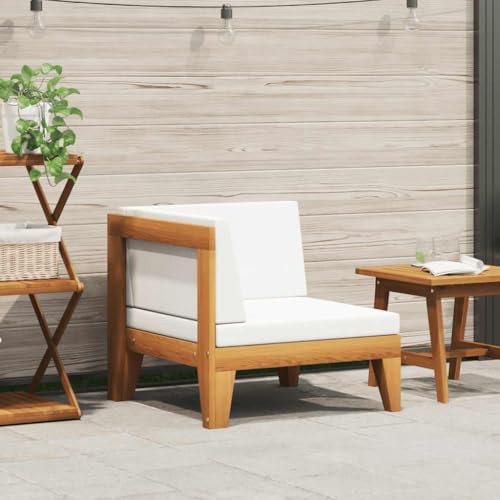 Owoxanthellate Modular Ecksofa Klein 68,5 cm Akazie Holz wetterfest Cremeweiße Kissen Outdoor Gartenlounge platzsparend für Balkon Terrasse Wohnzimmer