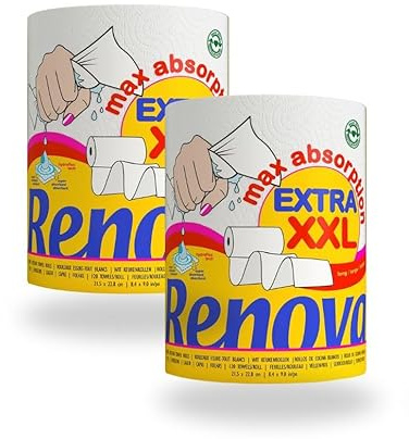 Papel de Cocina Extra XXL Jumbo, Máxima Absorción, Blanco, Pack 2 Rollos