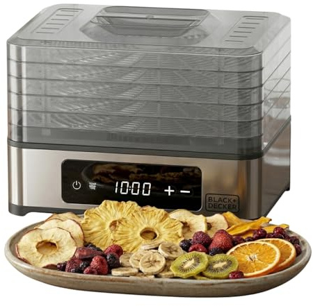 Black+Decker - essiccatore alimentare 400W | 5 vassoi trasparenti 29x21 cm | pannello digitale touch | temperatura regolabile 35-70°C | timer 48h | spegnimento automatico | senza BPA