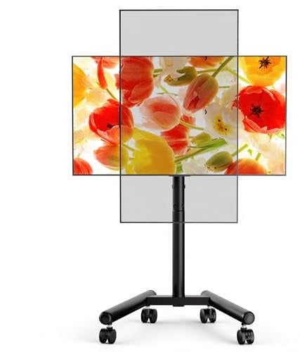 ECOTINY Soporte TV con Ruedas 13-50 | Soporta 25 kg, VESA 200x200, altura ajustable, giro 360° e inclinación, ruedas silenciosas, diseño ahorra espacio