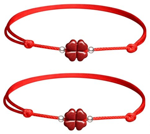 BIVYAX Braccialetti Tibetani Rossi Portafortuna con Motivo Quadrifoglio, Confezione da 2 Amuleti Regolabili per Uomo e Donna, braccialetto portafortuna Compagno Quotidiano per Energia Positiva
