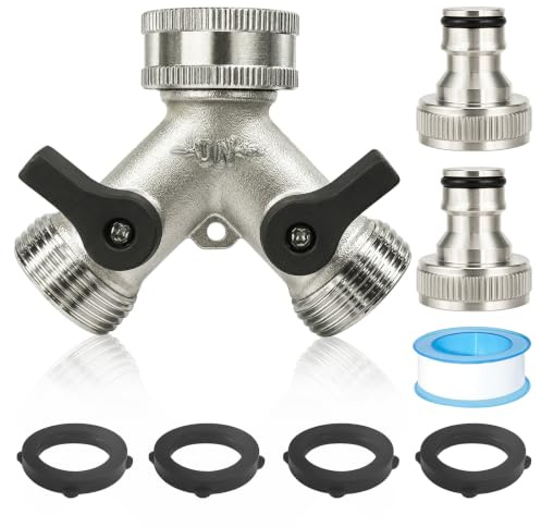 ZoneYan Distributore Acqua 2 Vie in Ottone 3/4 Pollici, Sdoppiatore Rubinetto Giardino con 2 Valvole Indipendenti, Rubinetto 2 Vie per Tubo da Giardino