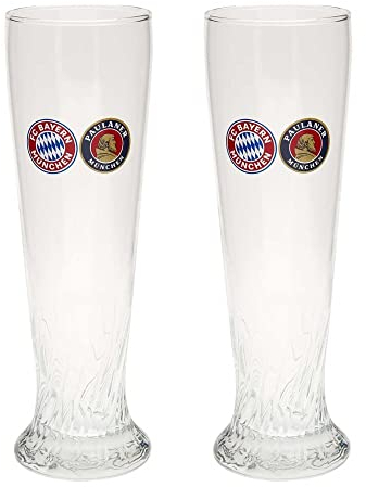 FC Bayern München Weißbierglas 2er Set - Doppellogo - 0.5l |Glas | Bierglas | Weizenglas FCB
