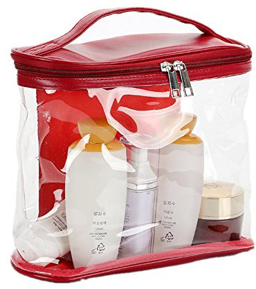 Freessom Trousse De Toilette Homme Femme Transparente Poignée Rigide Carre Originale Organisateur Etanche Sac A Main Sac Cosmétique Maquillage Voyage Avion Cadeau Pas Cher (Bordeaux)