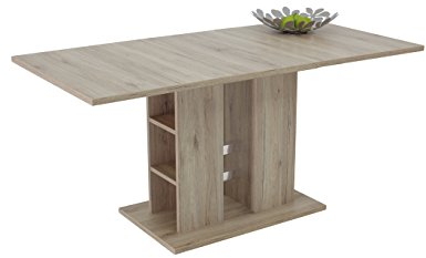 Hela Tische, Steffi - Tavolo da pranzo con base a colonne, finitura Sanremo chiaro, base a colonna con ripiani, allungabile, 120-160 x 80 x 76 cm