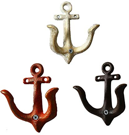 TentHome 3er-Set Maritime Dekoration Garderobe Antik Gusseisen Wandhaken Kleiderhaken Garderobenhaken Anker Doppelhaken Wandgarderobe Vintage Garten Haken (Mehrfarbig)