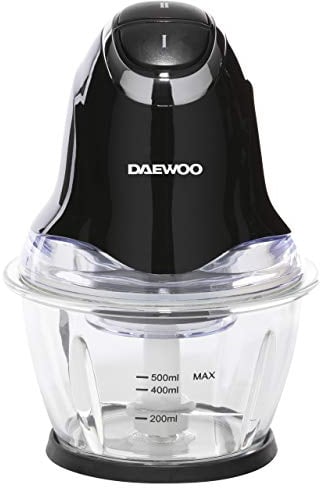 Daewoo 1L Mini Food Chopper with 300W Power and Different Speed Settings, Stainless Steel Blade and Glass Bowl Attachment, Non-Slip Base - Black