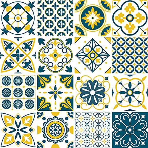 FoLIESEN Fliesenaufkleber für Bad, Küche, Badezimmer - Fliesen-Folie selbstklebend - Mediterrane Ornamente - 16 Klebefliesen, .:15x15 cm / 16-tlg. Set