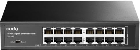 Cudy GS1016 - Unmanaged Switch Gigabit in rack aziendale (16 porte, rilevamento automatico, 1000 Mbps, ottimizzazione delle prestazioni, Plug and Play), nero