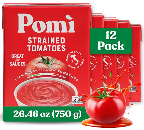 Pomì Strained Tomatoes 26.46oz (Pack of 12) - Creamy, Velvety Tomato Puree, No Additives or Preservatives - Made in Italy with 100% Fresh Italian Tomatoes - BPA-Free, Gluten-Free