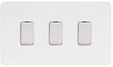 Soho Lighting White Metal Flat Plate 10A 3 Gang Light Switch on Double Plate 2 Way Wht Ins Screwless
