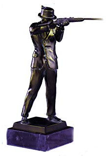 Henecka Büsten u. Skulpturen -Sportschützen-, Schießsport-Pokal, Metall-Guss-Figur Schütze 280 mm Bronze, Exklusive Schützen Trophäe, Marmorsockel, mit Wunschgravur