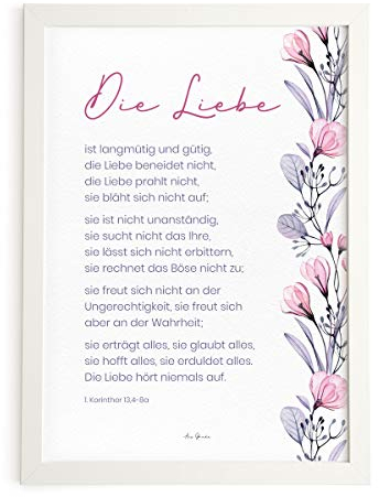 Aus Gnade Christliche Poster · Bibelvers: Die Liebe (1. Kor 13,4–8a) Pflanzen · Deko · Wandgestaltung · ohne Rahmen · A4 · christliche Geschenke · Deutsch (A3)