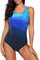 Aleumdr Ladies Fashion Gradient Color Block Printed Soft Cup Beach Suits One Piece Swimming Costume for Women Blue Medium