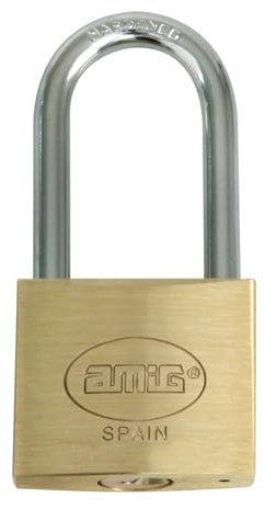 Amig - Candado de seguridad - Incluye 2 llaves - Arco largo - Latón y arco de Acero tratado - Para taquillas de gimnasio, puertas, armarios, maletas, mochilas - Un cierre - Ancho: 25 mm